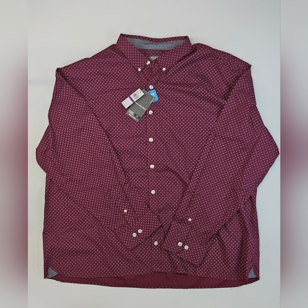 Van Heusen Men's Never Tuck Big Tall Long Sleeve Dress Shirt Red 2XLT Retail $70